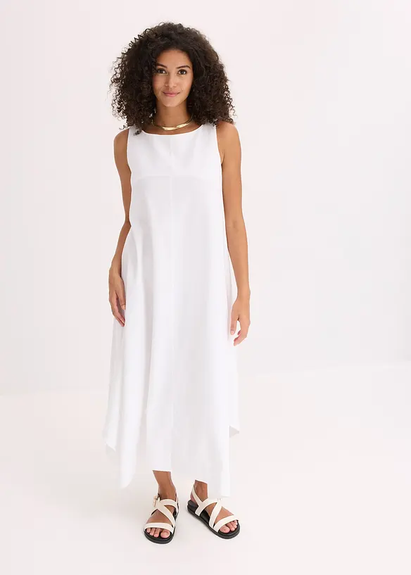 Trägerkleid aus feinem Viskose-Mix in weiß von vorne (Totalaufnahme) - bonprix