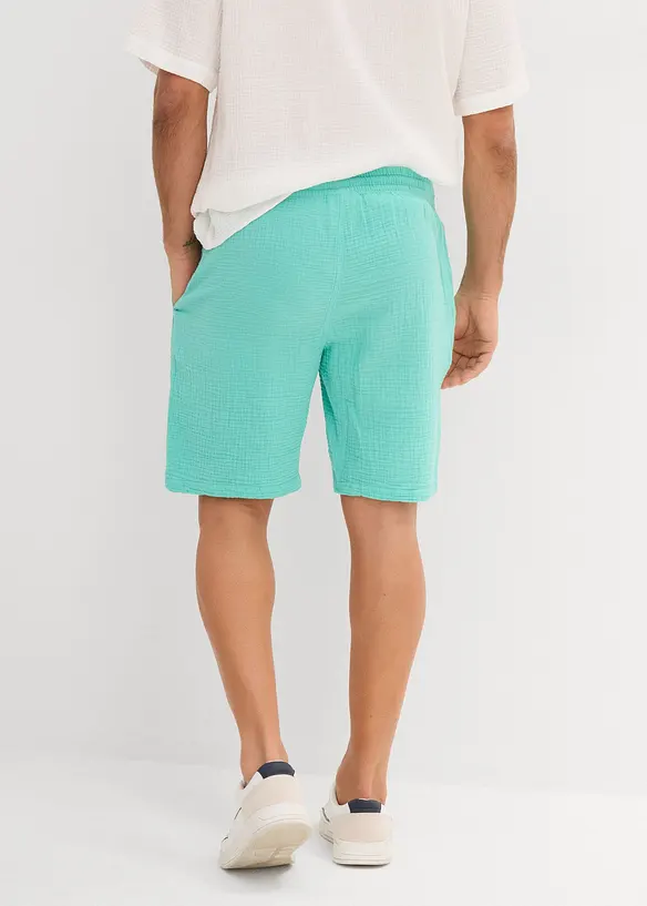 Musselin-Shorts aus reiner Baumwolle, Regular Fit in grün von hinten - bonprix