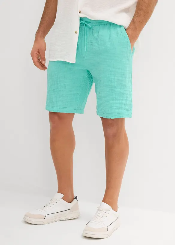 Musselin-Shorts aus reiner Baumwolle, Regular Fit in grün von vorne - bonprix