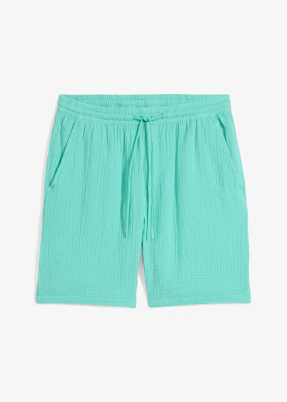 Musselin-Shorts aus reiner Baumwolle, Regular Fit in grün von vorne - bonprix