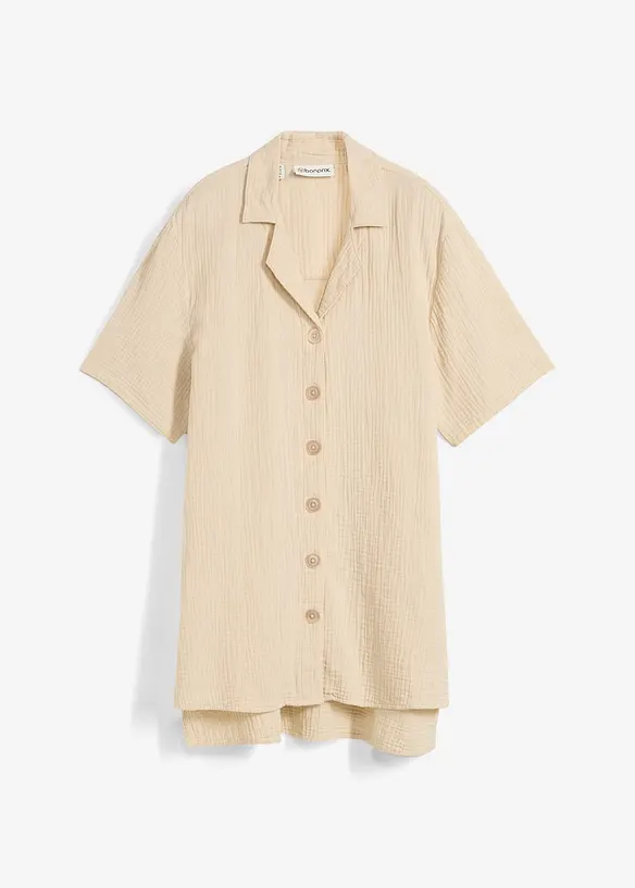 Musselin-Hemdbluse aus reiner Baumwolle in beige von vorne - bonprix