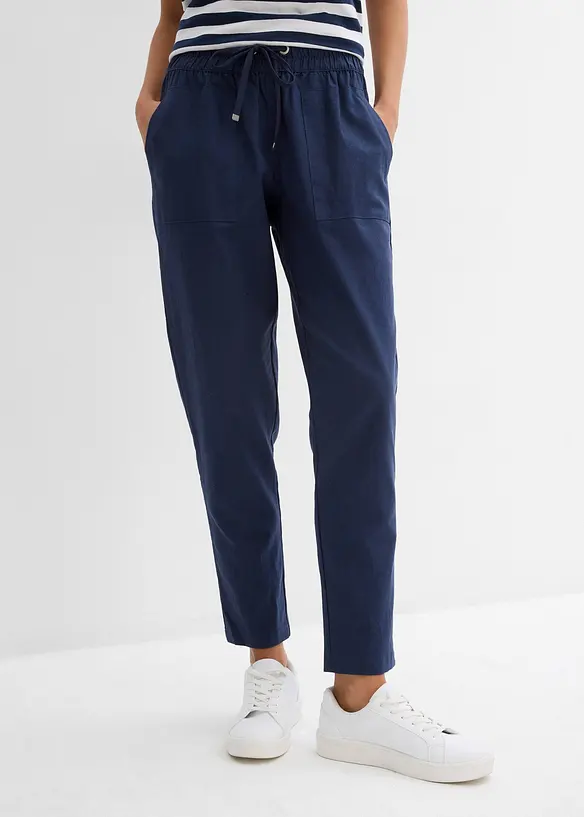 Schlupfhose aus luftigem Leinen-Baumwoll-Mix in blau von vorne - bonprix Schlupfhose aus luftigem Leinen-Baumwoll-Mix in blau von vorne - bonprix
