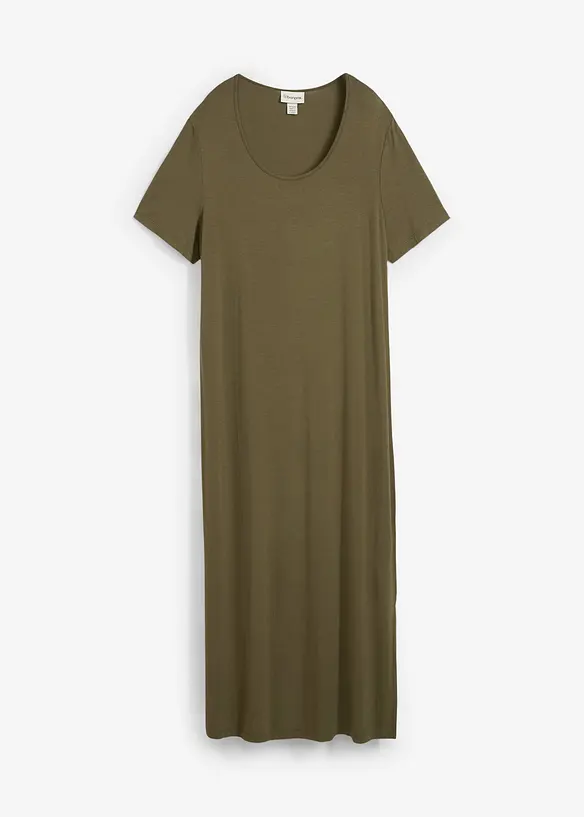 Jerseykleid aus fließendem Viskose-Mix in grün von vorne - bonprix