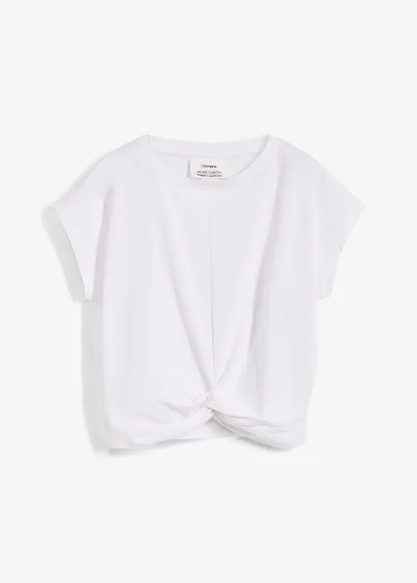 Kurzes T-Shirt aus reiner Bio-Baumwolle in weiß von vorne - bonprix