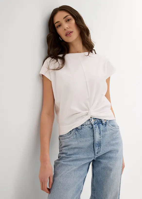Kurzes T-Shirt aus reiner Bio-Baumwolle in weiß von vorne (im Anschnitt) - bonprix
