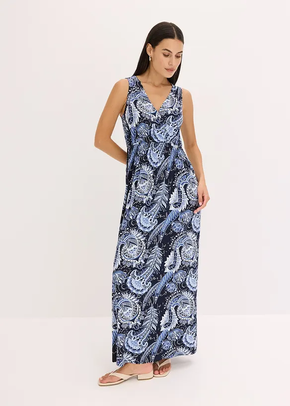 Maxikleid aus softem Viskose-Mix in blau von vorne (Totalaufnahme) - bonprix
