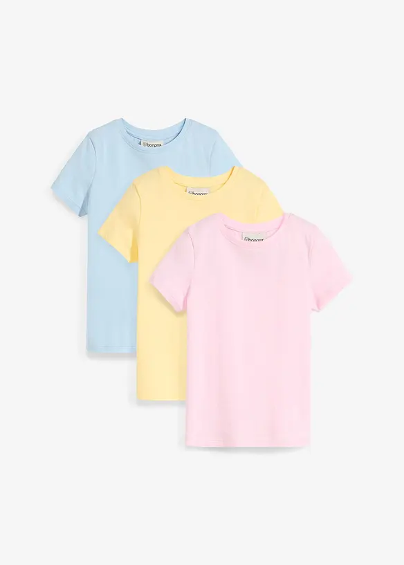 T-Shirt aus reiner Bio-Baumwolle (3er Pack) in rosa von vorne - bonprix