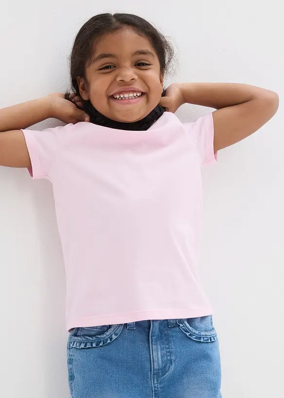T-Shirt aus reiner Bio-Baumwolle (3er Pack) in rosa von vorne (im Anschnitt) - bonprix