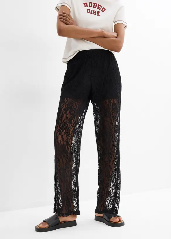 Schlupfhose mit Spitze in schwarz von vorne - bonprix Schlupfhose mit Spitze in schwarz von vorne - bonprix