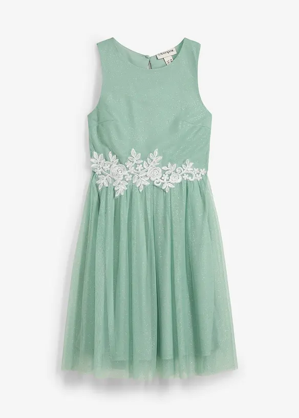 Midikleid  mit Spitzenbesatz in grün von vorne - bonprix