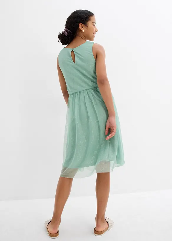 Midikleid  mit Spitzenbesatz in grün von hinten (Totalaufnahme) - bonprix