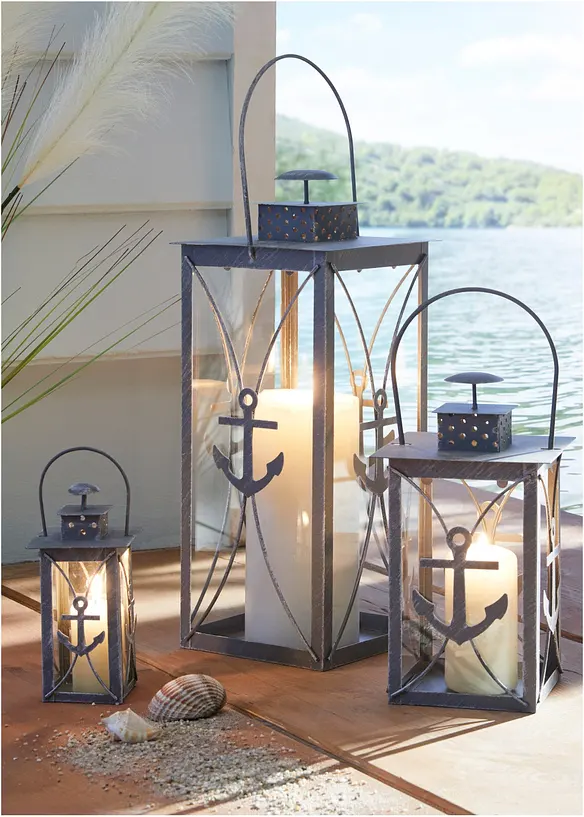 Laterne mit Anker (3-tlg.Set) in grau (Ambiente) - bonprix