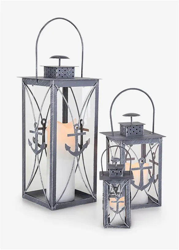 Laterne mit Anker (3-tlg.Set) in grau - bonprix