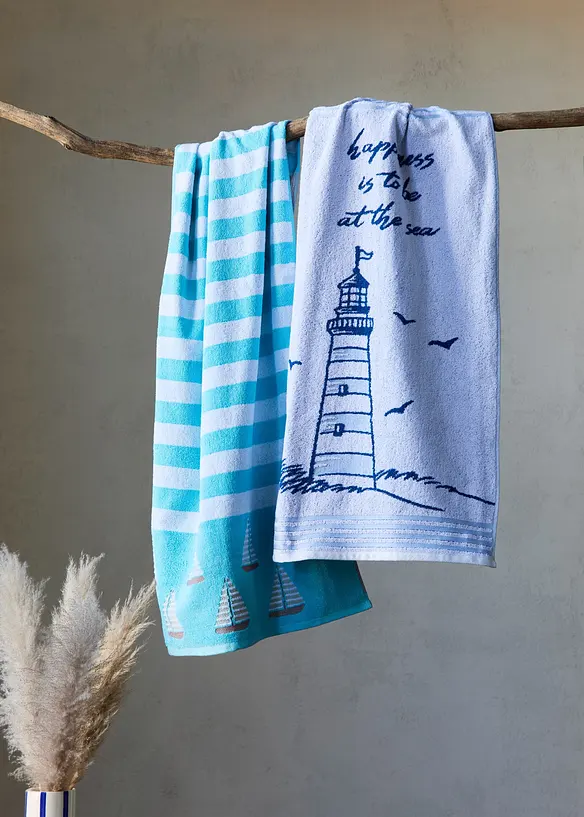 Baumwoll-Handtuch mit Bootmotiv in blau (Ambiente) - bonprix