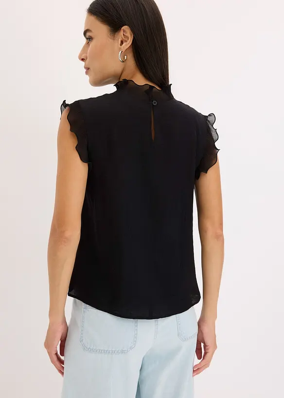 Bluse mit Volants in schwarz von hinten (im Anschnitt) - bonprix