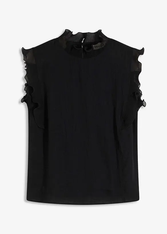 Bluse mit Volants in schwarz von vorne - bonprix