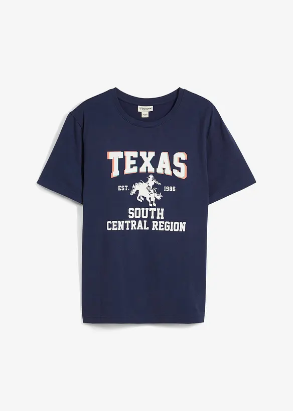 T-Shirt aus reiner Bio-Baumwolle in blau von vorne - bonprix