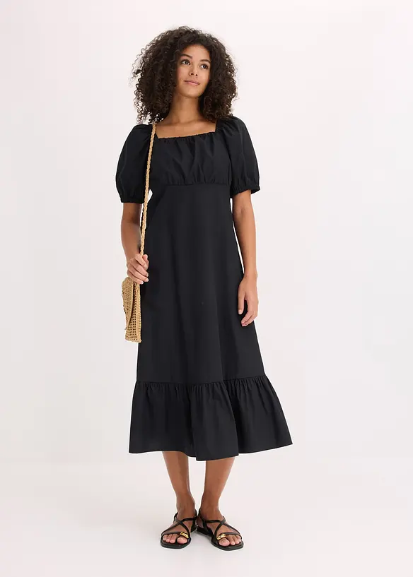 Midikleid aus reiner Bio-Baumwolle in schwarz von vorne (Totalaufnahme) - bonprix Midikleid aus reiner Bio-Baumwolle in schwarz von vorne (Totalaufnahme) - bonprix