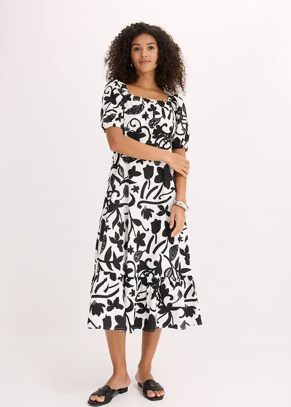 Midikleid aus reiner Bio-Baumwolle in schwarz von vorne (Totalaufnahme) - bonprix Midikleid aus reiner Bio-Baumwolle in schwarz von vorne (Totalaufnahme) - bonprix