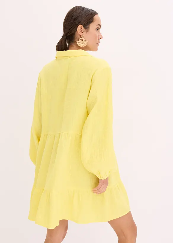 Kurzes Stufen-Kleid aus Musselin in gelb von hinten (Totalaufnahme) - bonprix