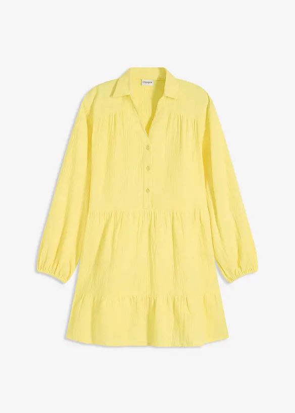 Kurzes Stufen-Kleid aus Musselin in gelb von vorne - bonprix
