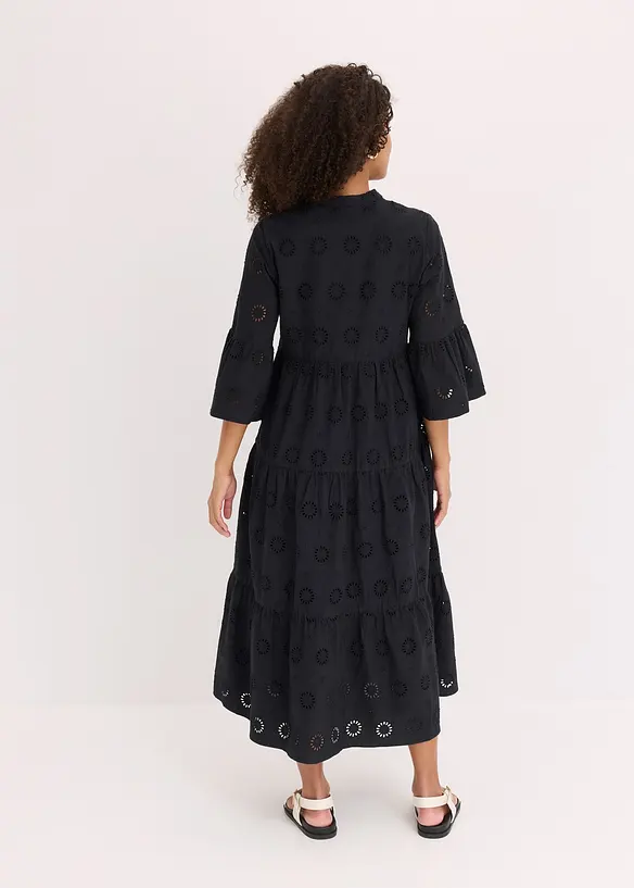 Midikleid aus reiner Baumwolle mit Lochstickerei in schwarz von hinten (Totalaufnahme) - bonprix Midikleid aus reiner Baumwolle mit Lochstickerei in schwarz von hinten (Totalaufnahme) - bonprix