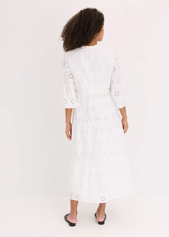 Midikleid aus reiner Baumwolle mit Lochstickerei in weiß von hinten (Totalaufnahme) - bonprix Midikleid aus reiner Baumwolle mit Lochstickerei in weiß von hinten (Totalaufnahme) - bonprix