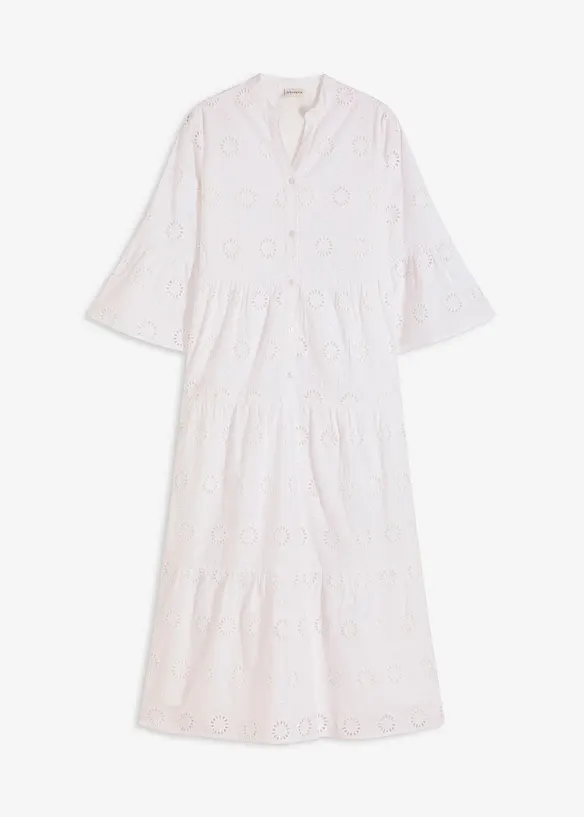 Midikleid aus reiner Baumwolle mit Lochstickerei in weiß von vorne - bonprix Midikleid aus reiner Baumwolle mit Lochstickerei in weiß von vorne - bonprix
