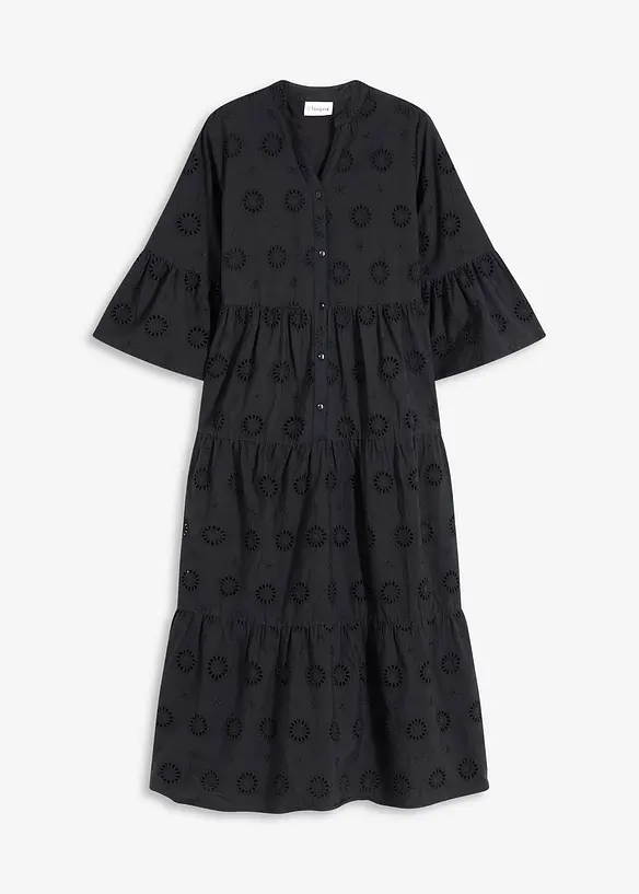 Midikleid aus reiner Baumwolle mit Lochstickerei in schwarz von vorne - bonprix Midikleid aus reiner Baumwolle mit Lochstickerei in schwarz von vorne - bonprix