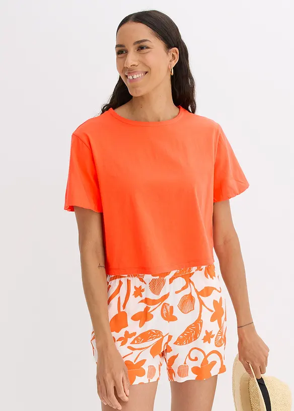 Oversize-Shirt aus reiner Bio-Baumwolle in orange von vorne (im Anschnitt) - bonprix