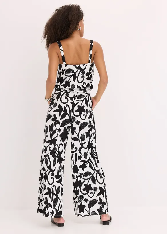bedruckter Jumpsuit aus strukturiertem Jersey in weiß von hinten (Totalaufnahme) - bonprix