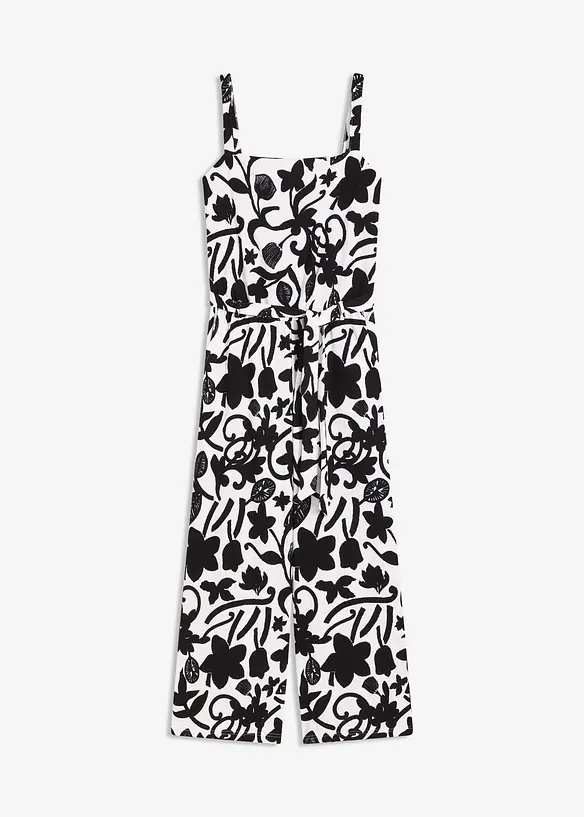 bedruckter Jumpsuit aus strukturiertem Jersey in weiß von vorne - bonprix