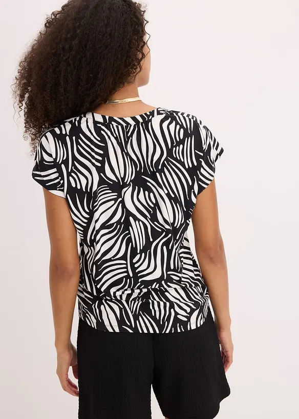 Henleyshirt aus softem Viskose-Mix in schwarz von hinten (im Anschnitt) - bonprix