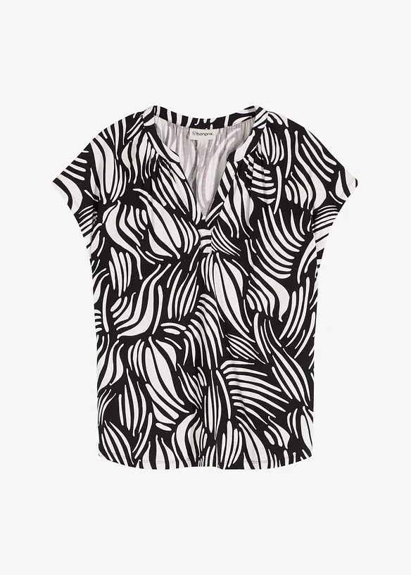 Henleyshirt aus softem Viskose-Mix in schwarz von vorne - bonprix