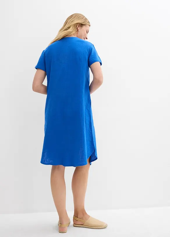 Musselin-Blusenkleid aus reiner Baumwolle in blau von hinten (Totalaufnahme) - bonprix