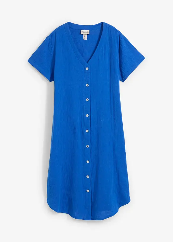 Musselin-Blusenkleid aus reiner Baumwolle in blau von vorne - bonprix