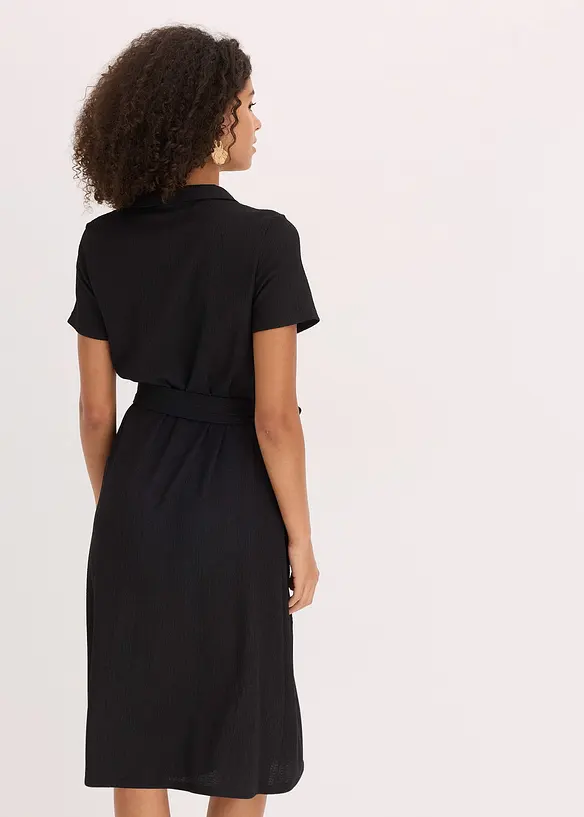 Jerseykleid aus luftigem Crêpe in schwarz von hinten (Totalaufnahme) - bonprix