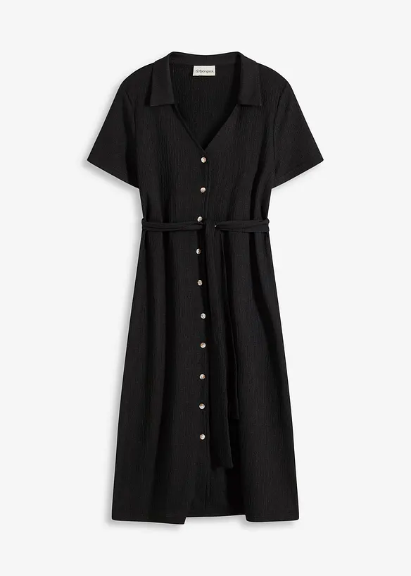 Jerseykleid aus luftigem Crêpe in schwarz von vorne - bonprix