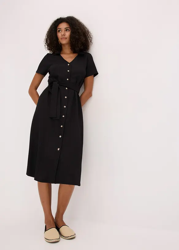 Jerseykleid aus luftigem Crêpe in schwarz von vorne (Totalaufnahme) - bonprix