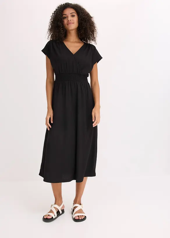 Jerseykleid aus luftigem Crêpe in schwarz von vorne (Totalaufnahme) - bonprix Jerseykleid aus luftigem Crêpe in schwarz von vorne (Totalaufnahme) - bonprix