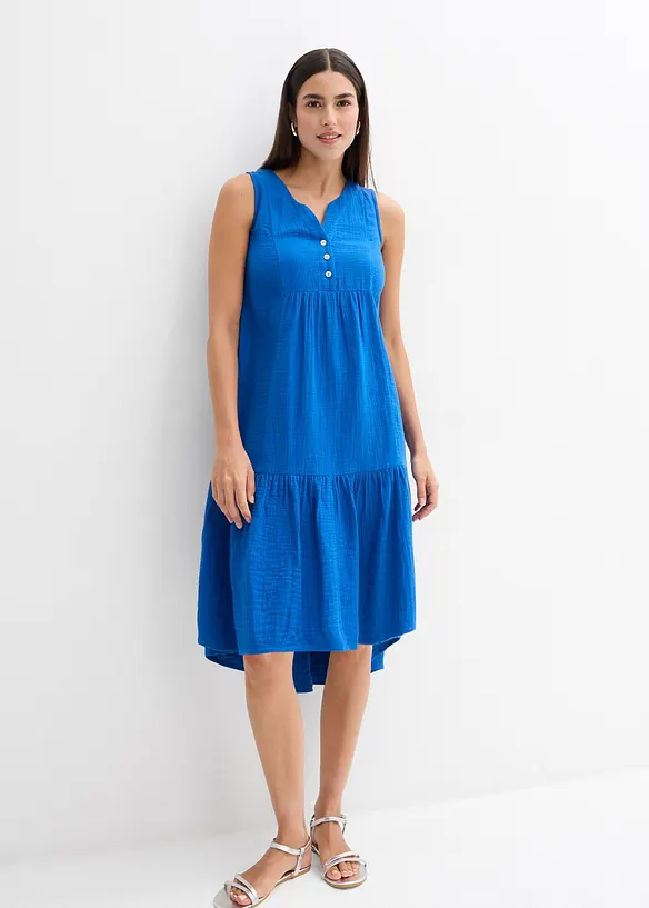 Musselin-Midikleid aus reiner Baumwolle in blau von vorne (Totalaufnahme) - bonprix Musselin-Midikleid aus reiner Baumwolle in blau von vorne (Totalaufnahme) - bonprix