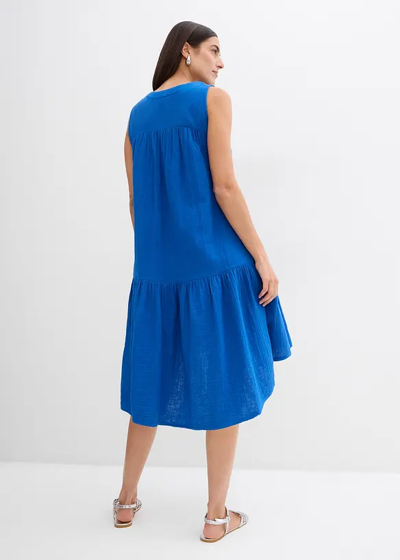 Musselin-Midikleid aus reiner Baumwolle in blau von hinten (Totalaufnahme) - bonprix Musselin-Midikleid aus reiner Baumwolle in blau von hinten (Totalaufnahme) - bonprix