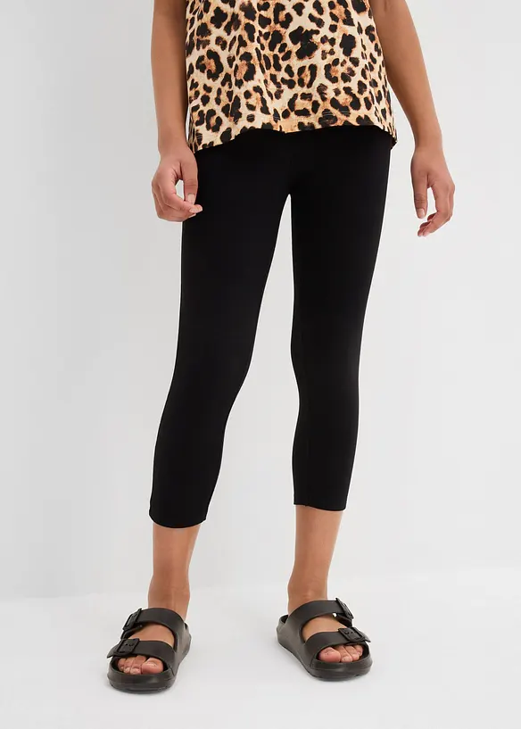 Capri-Leggings aus Bio-Baumwoll-Mix (2er Pack) in schwarz von vorne - bonprix