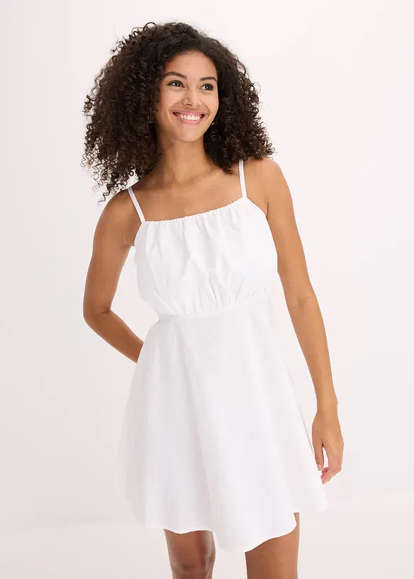 Minikleid aus reiner Bio-Baumwolle in weiß von vorne (Totalaufnahme) - bonprix Minikleid aus reiner Bio-Baumwolle in weiß von vorne (Totalaufnahme) - bonprix