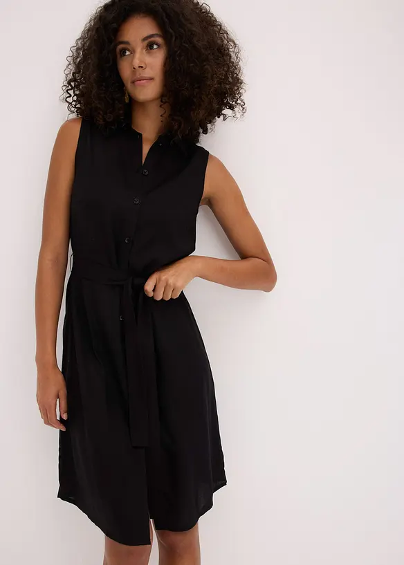 Hemdblusenkleid aus Viskose in schwarz von vorne (Totalaufnahme) - bonprix Hemdblusenkleid aus Viskose in schwarz von vorne (Totalaufnahme) - bonprix