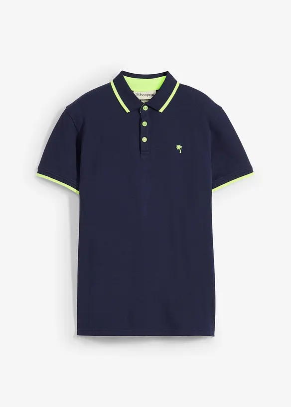Pique-Poloshirt aus reiner Baumwolle in blau von vorne - bonprix