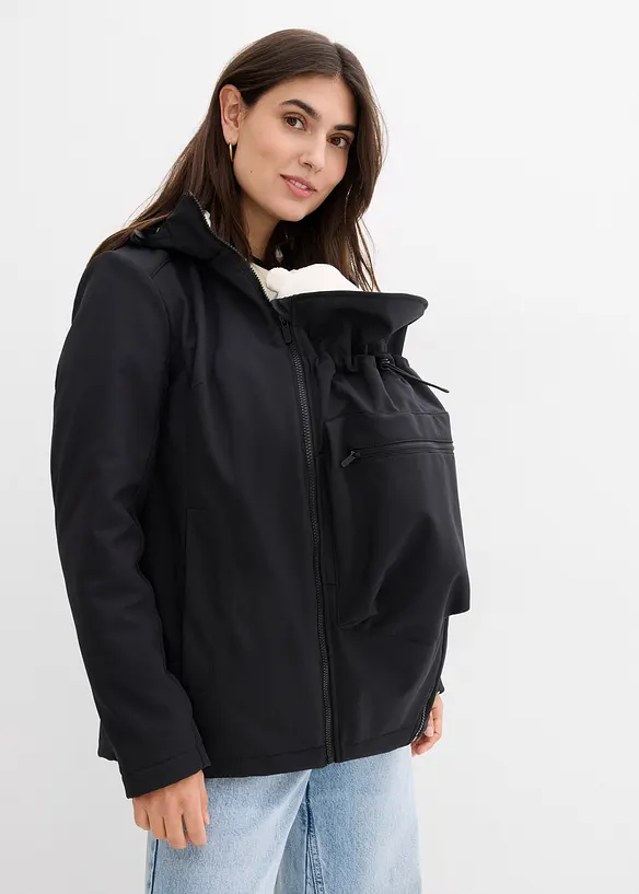 6-in-1 Umstands-Tragejacke mit herausnehmbarer Fleecejacke in schwarz von vorne (im Anschnitt) - bonprix
