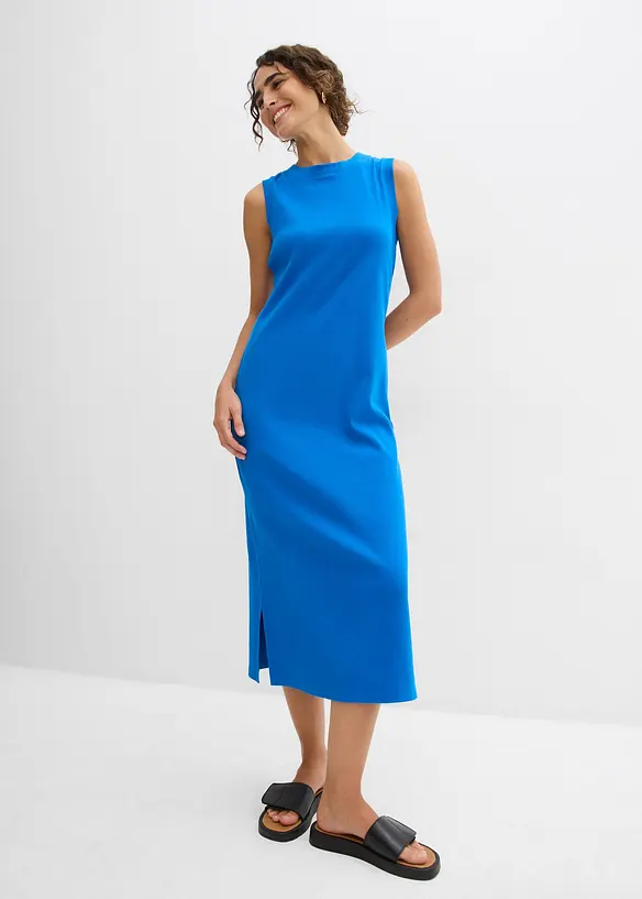 Jersey-Kleid aus Baumwolle mit Stretch in blau von vorne (Totalaufnahme) - bonprix