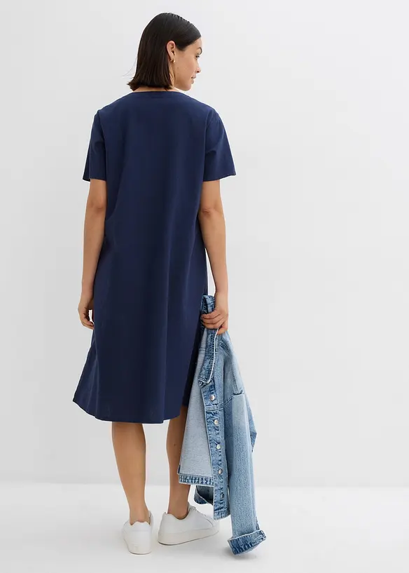 Tunika-Kleid mit Taschen aus Leinen-Baumwoll-Mix in blau von hinten (Totalaufnahme) - bonprix