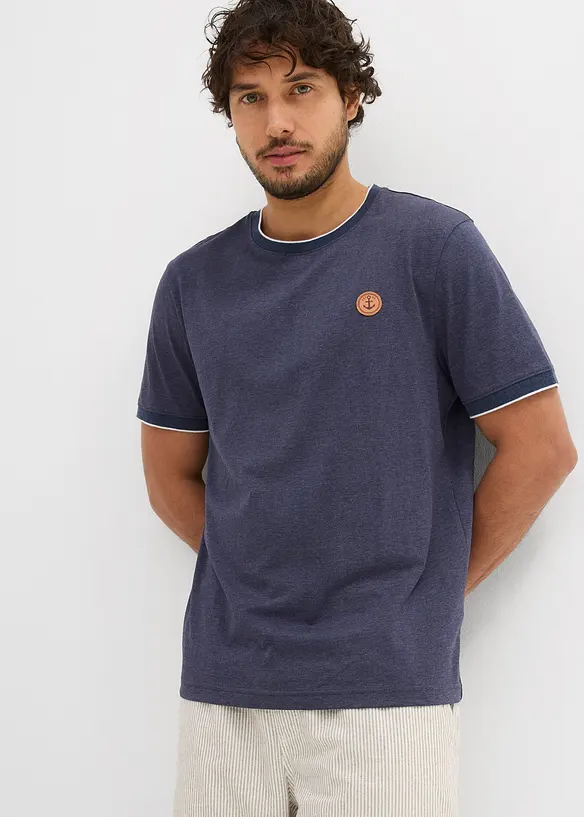 T-Shirt in Doppeloptik in Regular Fit in blau von vorne (im Anschnitt) - bonprix